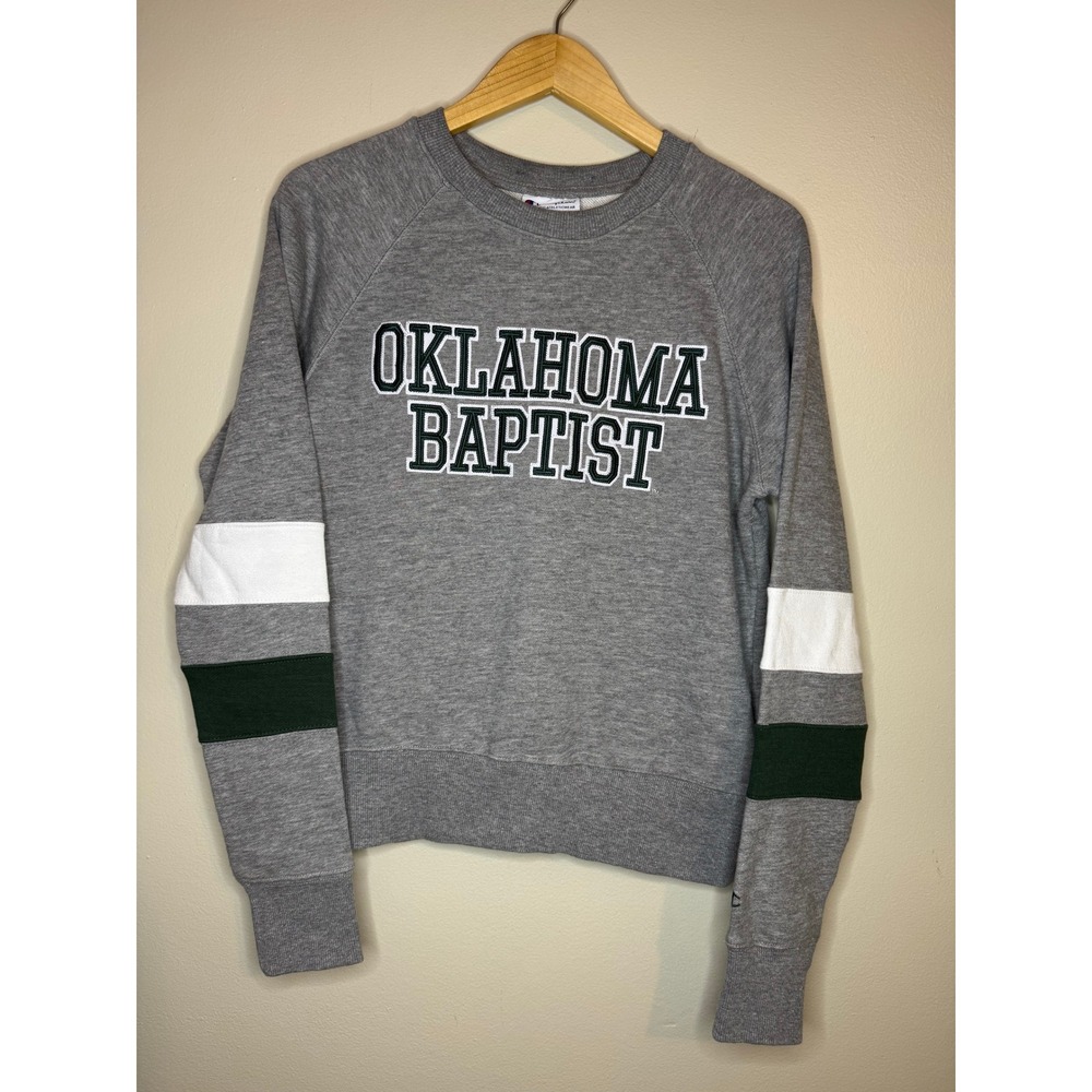 Champion Oklahoma Baptist University Sweatshirt Gray Raglan Pullover Medium